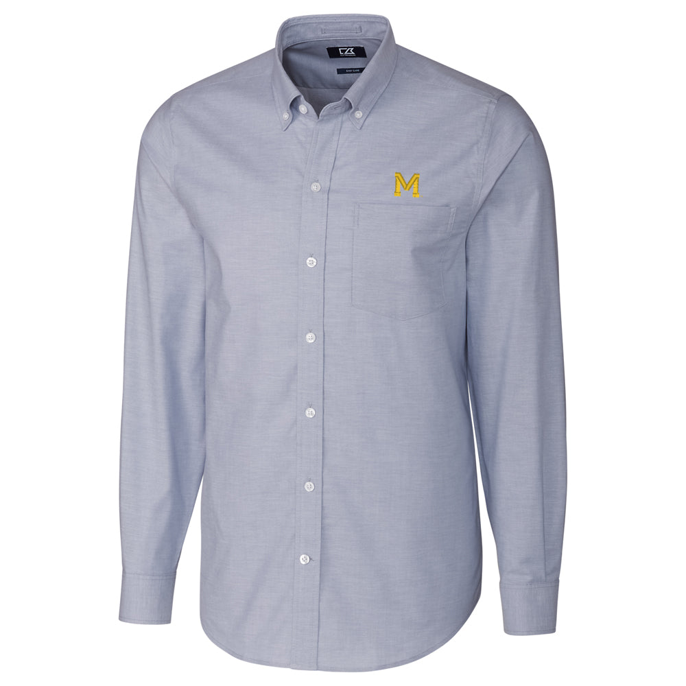 Men's Cutter & Buck Light Blue Michigan Wolverines Big & Tall College Vault Stretch Oxford Tri-Blend Long Sleeve Button-Down Shirt