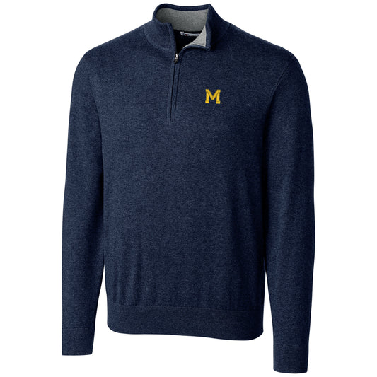 Men's Cutter & Buck Navy Michigan Wolverines Big & Tall College Vault Lakemont Tri-Blend Half-Zip Pullover Jacket