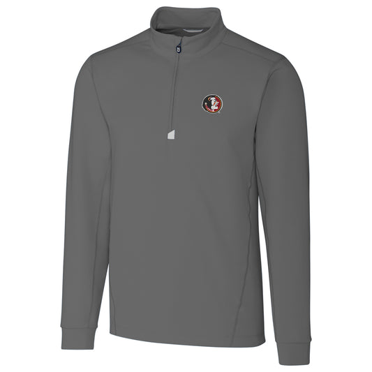 Men's Cutter & Buck Gray Florida State Seminoles Big & Tall College Vault Traverse Quarter-Zip Pullover Jacket