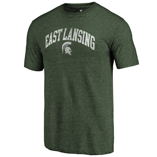 Men's Heathered Green Michigan State Spartans Hometown Arched City Tri-Blend T-Shirt