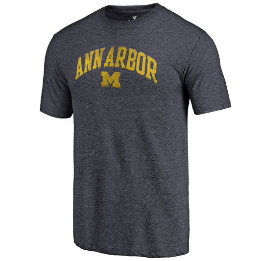 Men's Heathered Navy Michigan Wolverines Hometown Arched City Tri-Blend T-Shirt