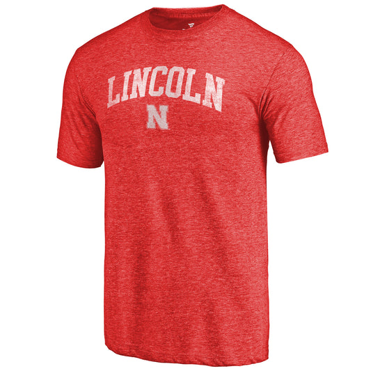 Men's Heathered Scarlet Nebraska Huskers Hometown Arched City Tri-Blend T-Shirt