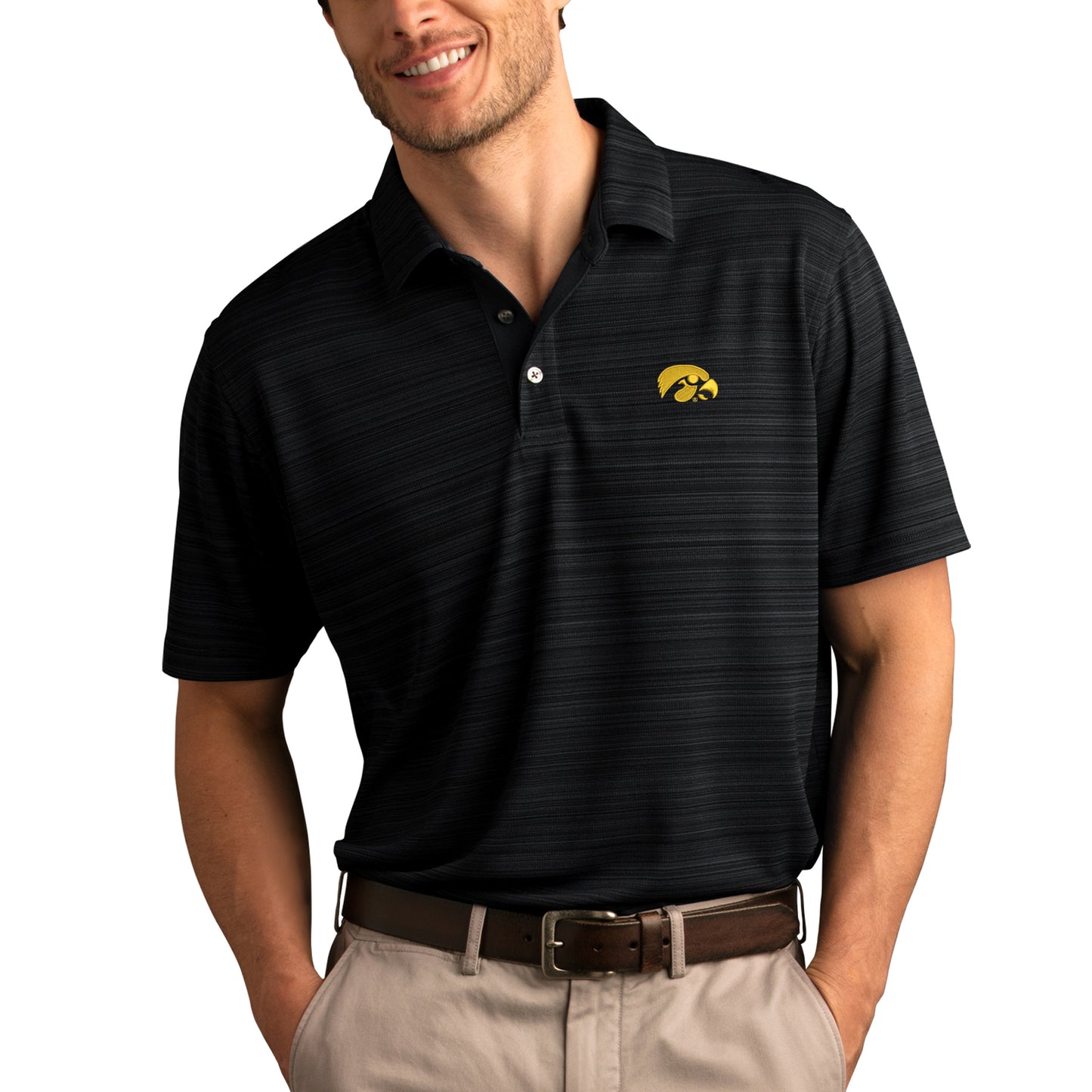 Men's Black Iowa Hawkeyes Vansport Strata Textured Polo