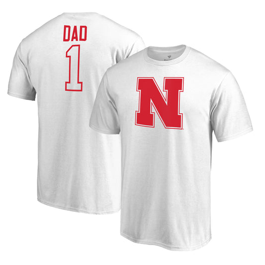 Men's White Nebraska Huskers #1 Dad T-Shirt