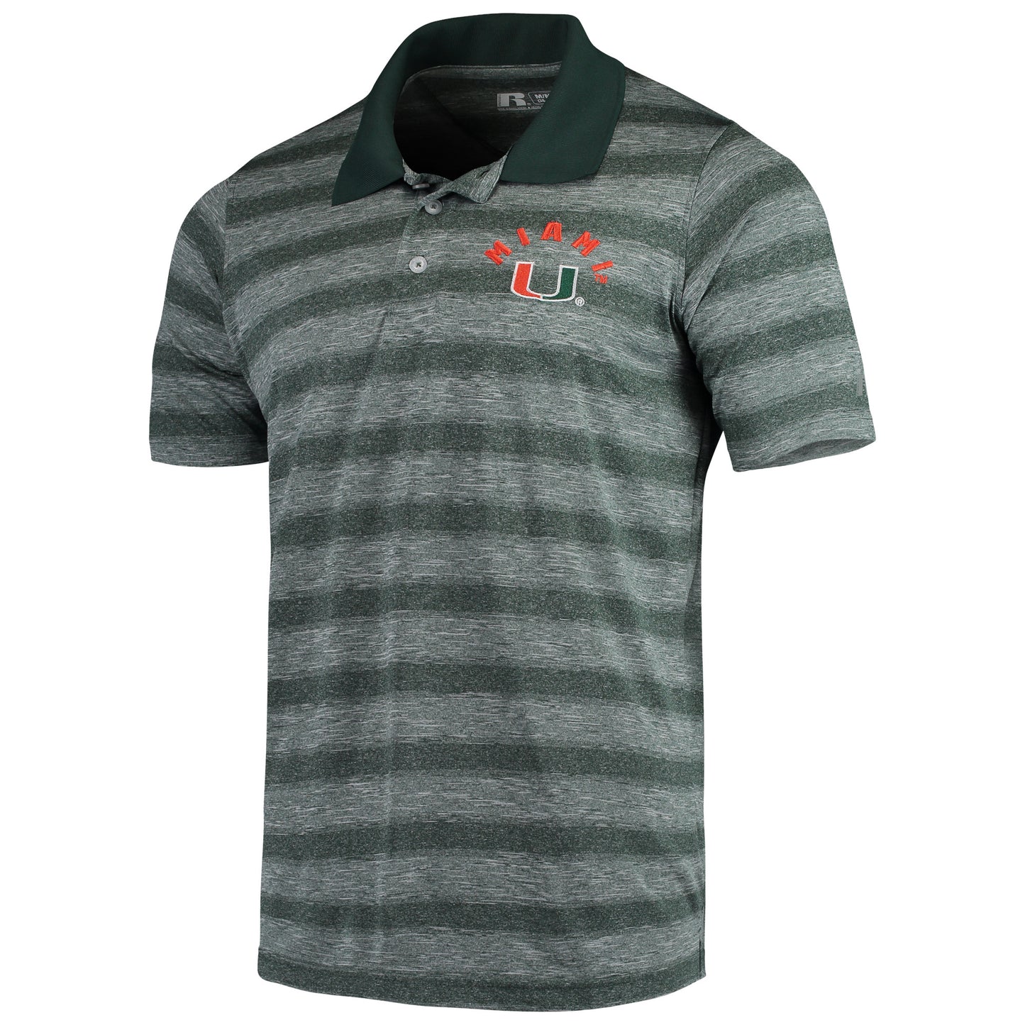 Men's Russell Green Miami Hurricanes Classic Fit Striped Synthetic Polo