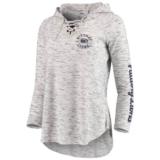 Women's Pressbox Gray Penn State Nittany Lions Space Dye Lace-Up V-Neck Long Sleeve T-Shirt