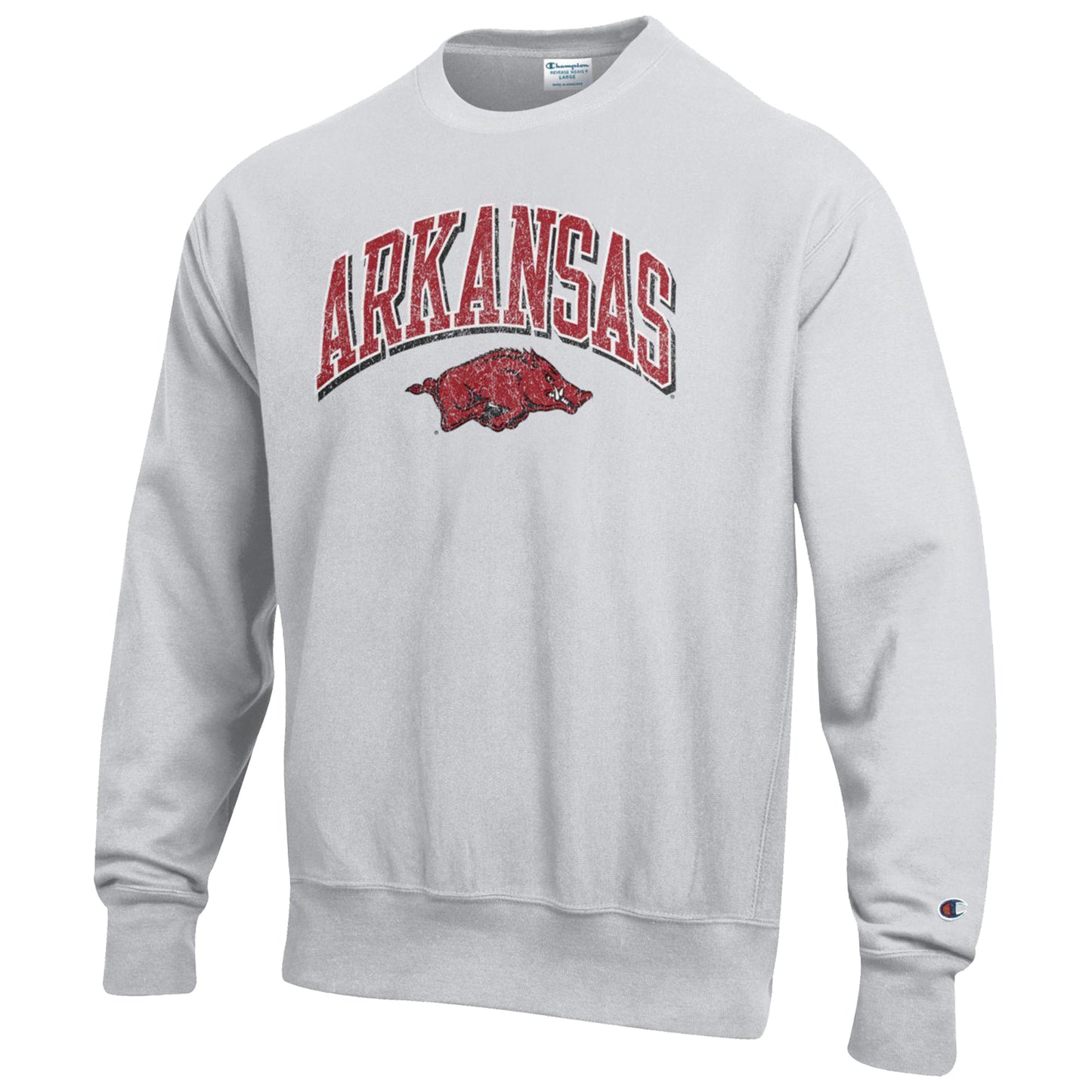 Men's Champion Gray Arkansas Razorbacks Arch Over Logo Reverse Weave Pullover Sweatshirt