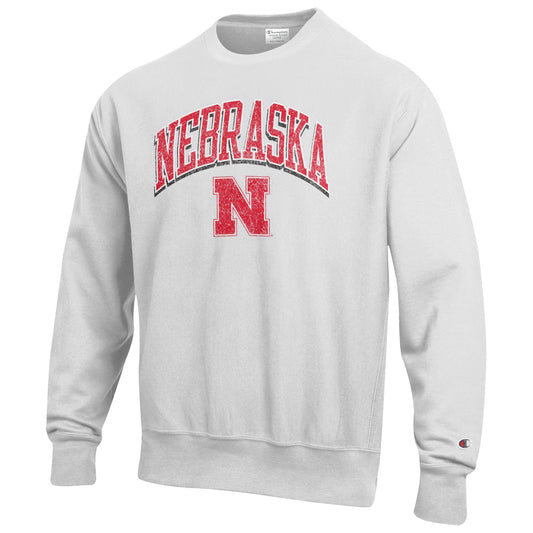 Men's Champion Gray Nebraska Huskers Arch Over Logo Reverse Weave Pullover Sweatshirt