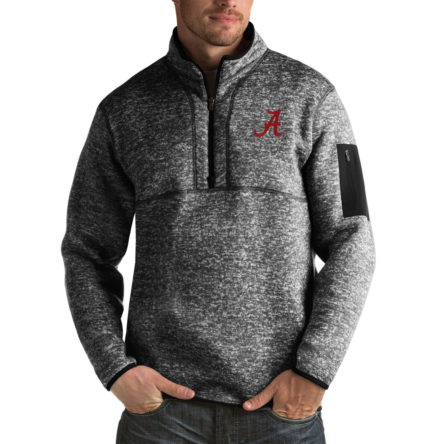 Men's Antigua Black Alabama Crimson Tide Fortune Big & Tall Quarter-Zip Pullover Jacket