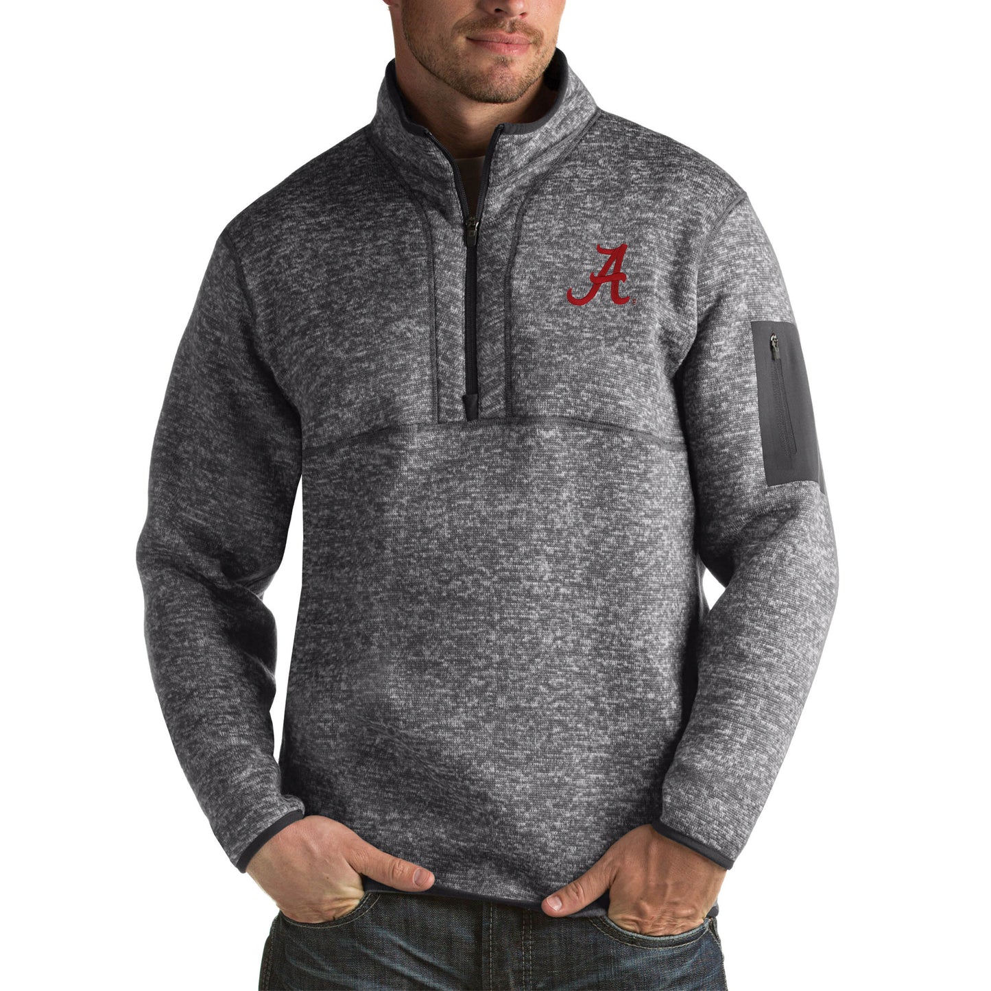 Men's Antigua Charcoal Alabama Crimson Tide Fortune Big & Tall Quarter-Zip Pullover Jacket