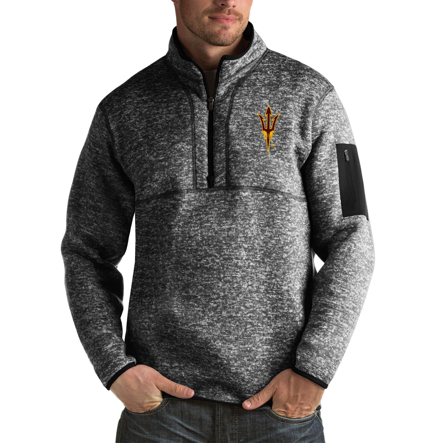 Men's Antigua Black Arizona State Sun Devils Fortune Big & Tall Quarter-Zip Pullover Jacket