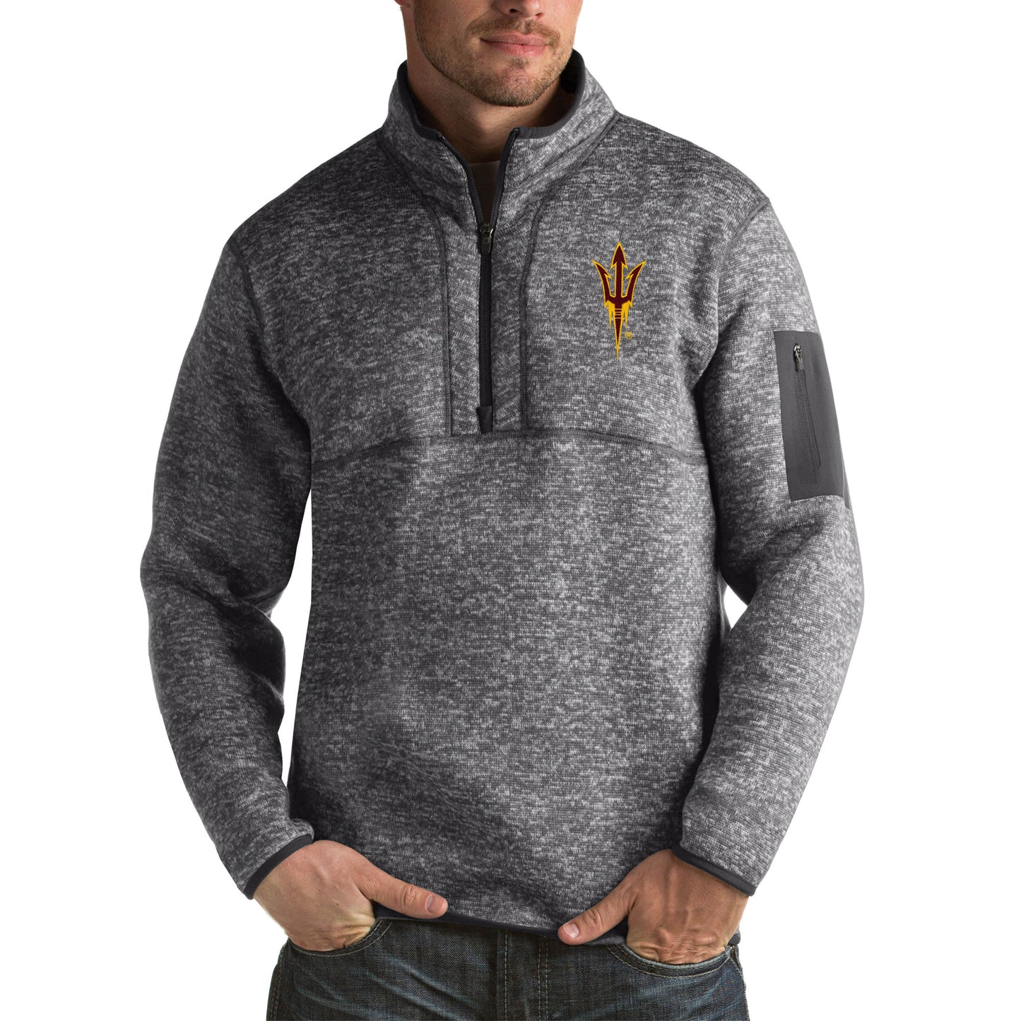 Men's Antigua Charcoal Arizona State Sun Devils Fortune Big & Tall Quarter-Zip Pullover Jacket