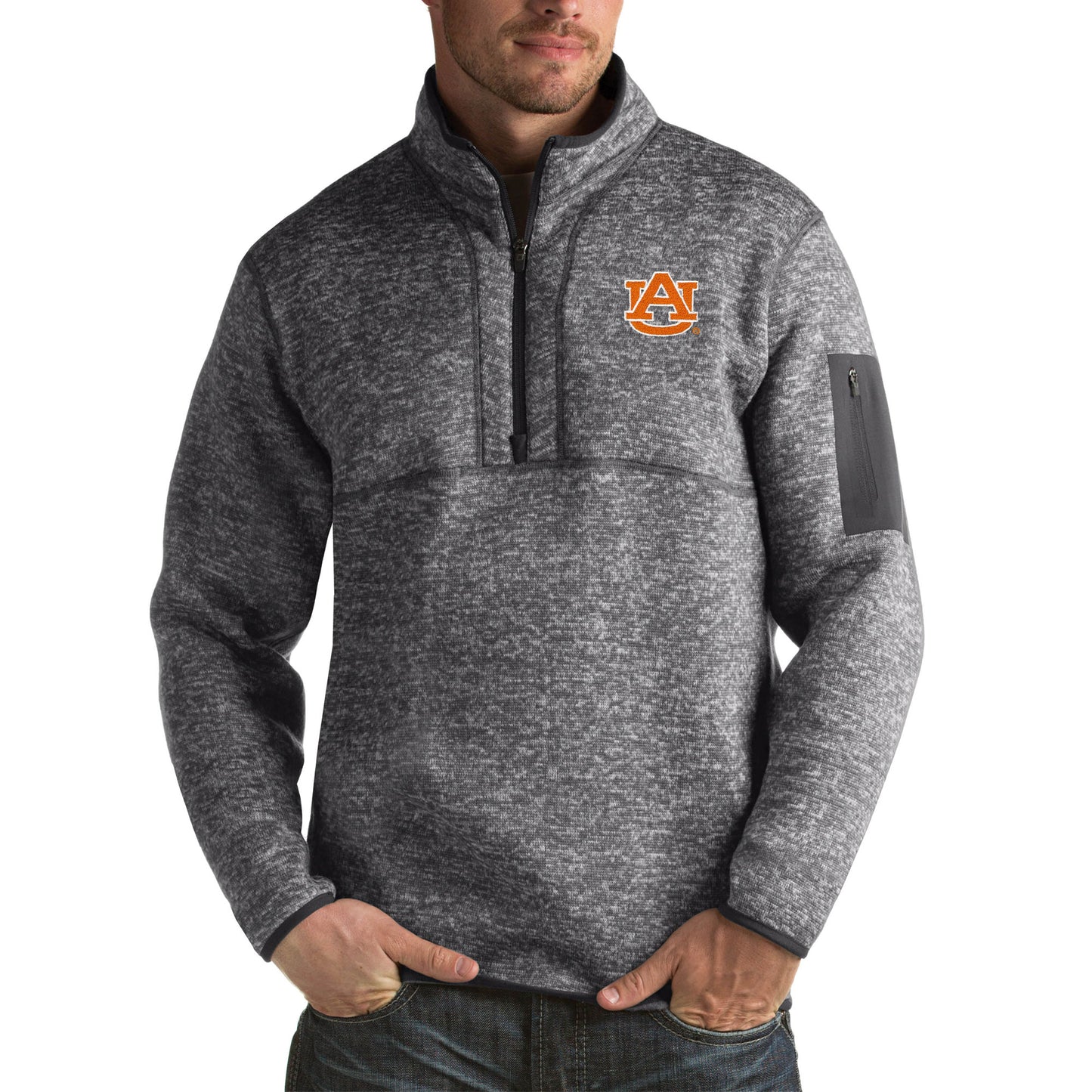 Men's Antigua Charcoal Auburn Tigers Fortune Big & Tall Quarter-Zip Pullover Jacket