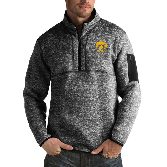 Men's Antigua Black Iowa Hawkeyes Fortune Big & Tall Quarter-Zip Pullover Jacket