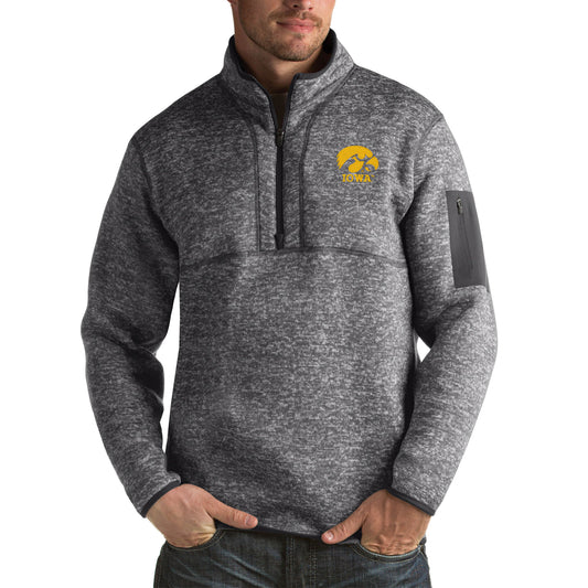 Men's Antigua Charcoal Iowa Hawkeyes Fortune Big & Tall Quarter-Zip Pullover Jacket