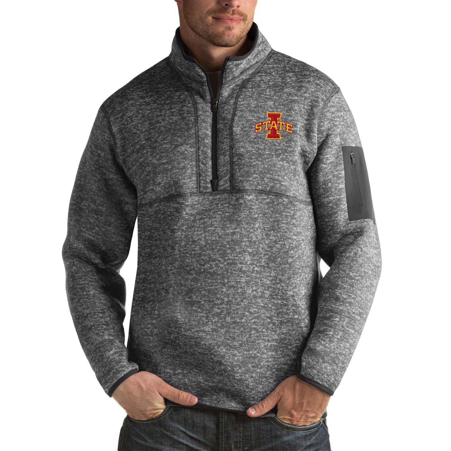 Men's Antigua Charcoal Iowa State Cyclones Fortune Big & Tall Quarter-Zip Pullover Jacket