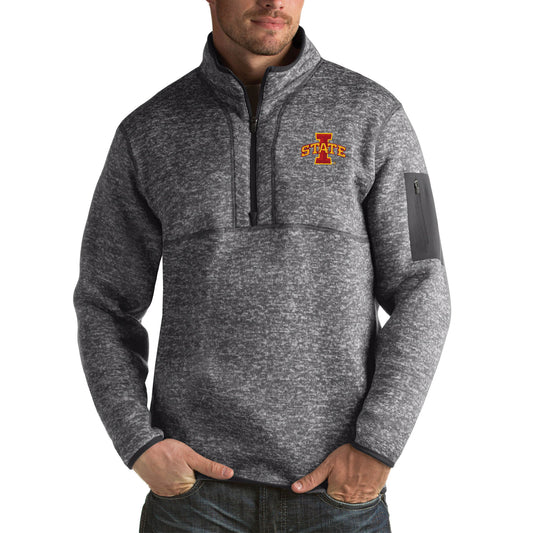 Men's Antigua Charcoal Iowa State Cyclones Fortune Big & Tall Quarter-Zip Pullover Jacket