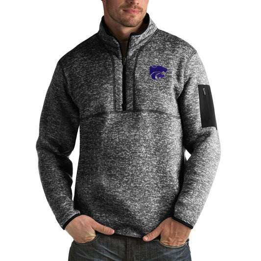 Men's Antigua Black Kansas State Wildcats Fortune Big & Tall Quarter-Zip Pullover Jacket