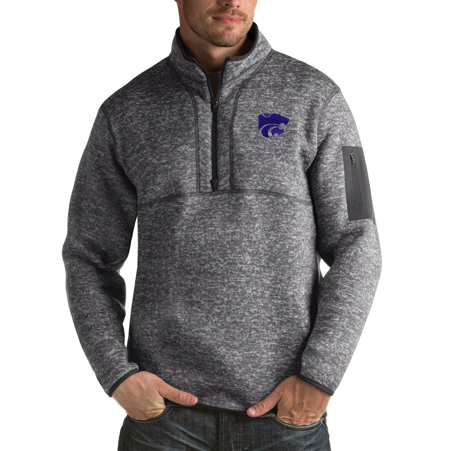 Men's Antigua Charcoal Kansas State Wildcats Fortune Big & Tall Quarter-Zip Pullover Jacket