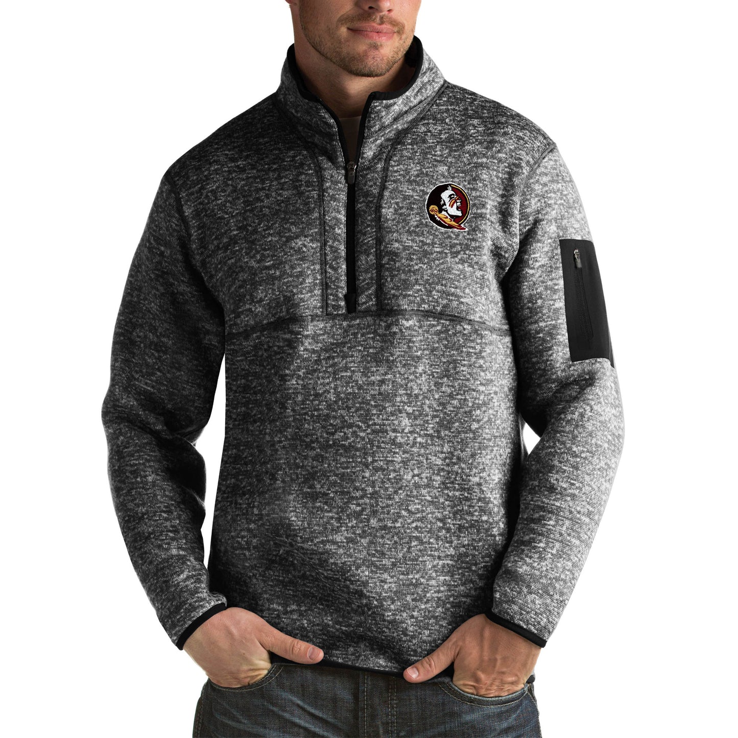 Men's Antigua Black Florida State Seminoles Fortune Big & Tall Quarter-Zip Pullover Jacket