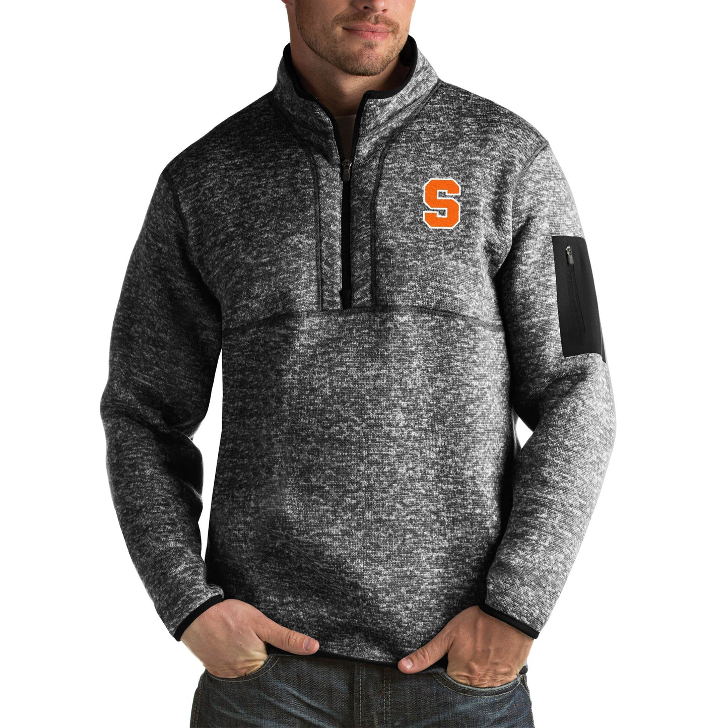 Men's Antigua Black Syracuse Orange Fortune Big & Tall Quarter-Zip Pullover Jacket