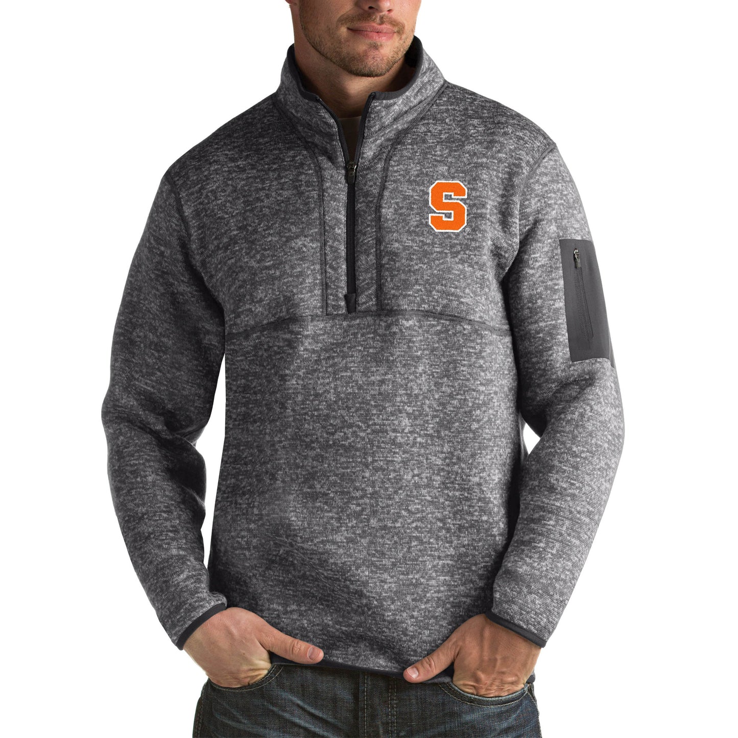 Men's Antigua Charcoal Syracuse Orange Fortune Big & Tall Quarter-Zip Pullover Jacket