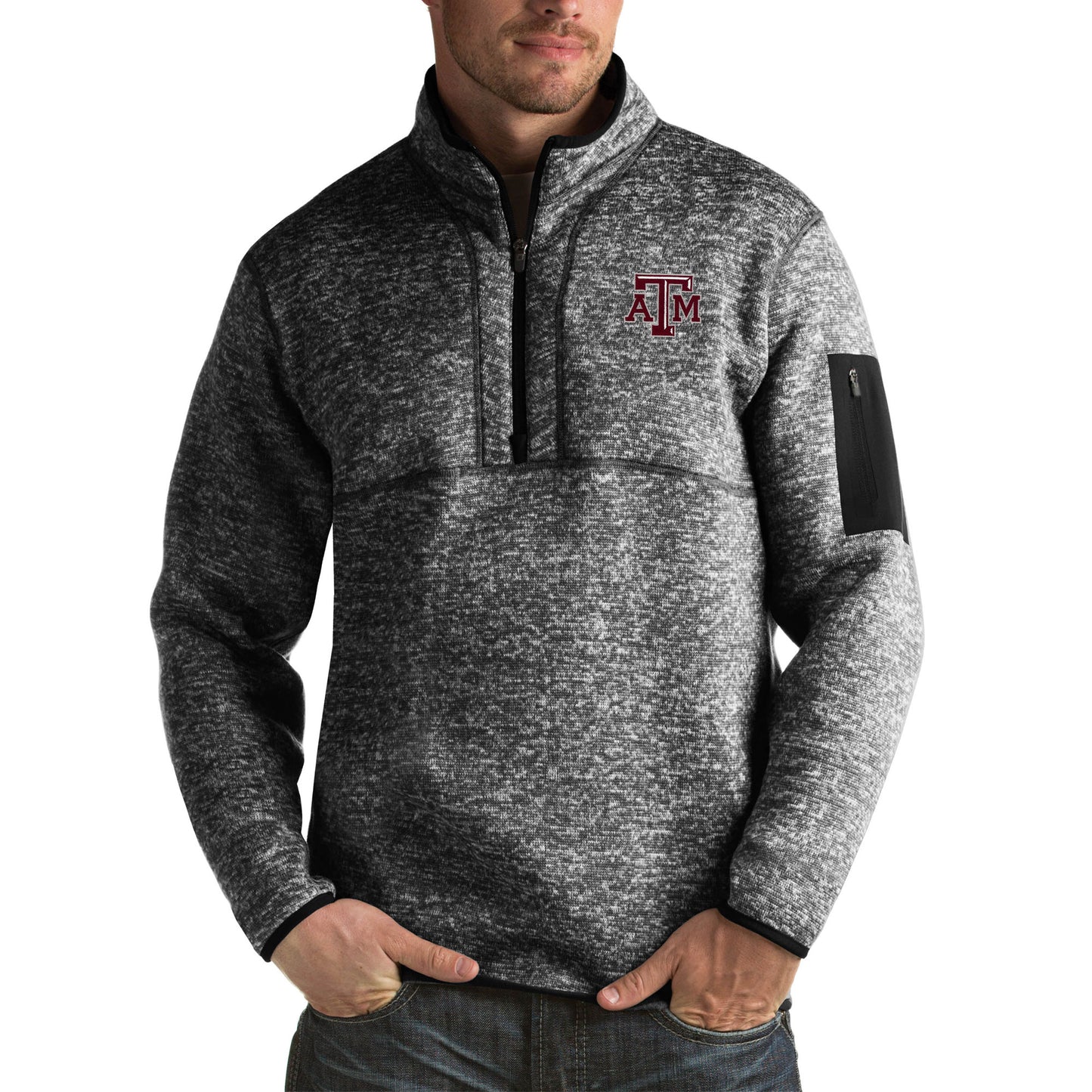 Men's Antigua Black Texas A&M Aggies Fortune Big & Tall Quarter-Zip Pullover Jacket