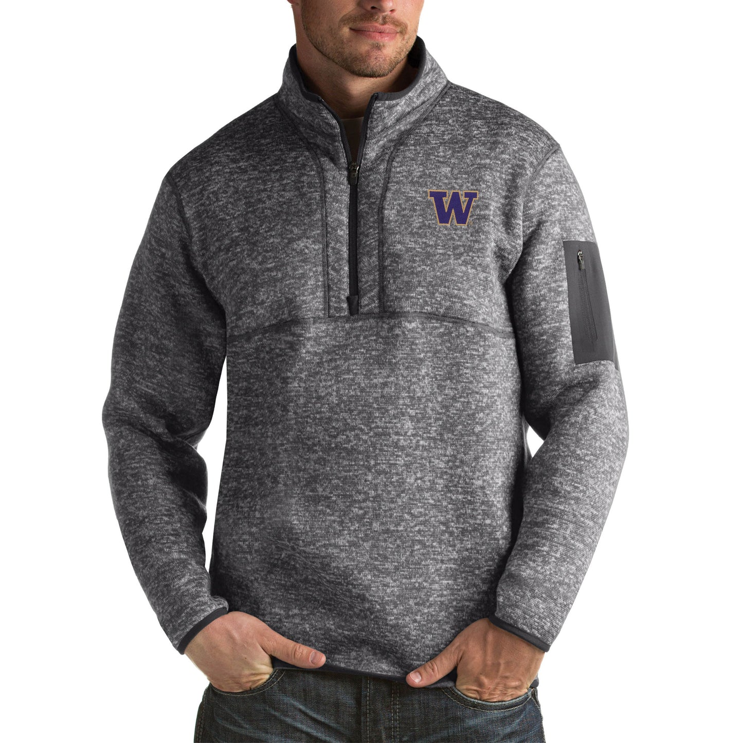 Men's Antigua Charcoal Washington Huskies Fortune Big & Tall Quarter-Zip Pullover Jacket