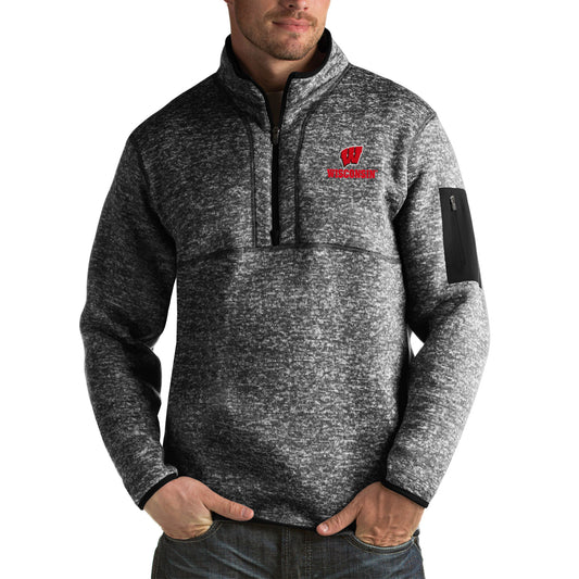 Men's Antigua Black Wisconsin Badgers Fortune Big & Tall Quarter-Zip Pullover Jacket