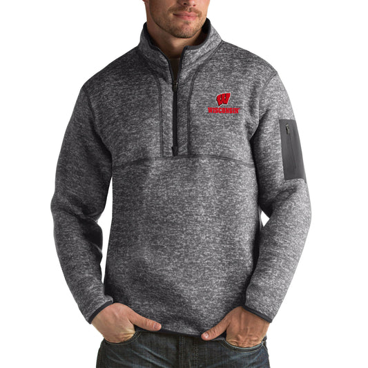 Men's Antigua Charcoal Wisconsin Badgers Fortune Big & Tall Quarter-Zip Pullover Jacket