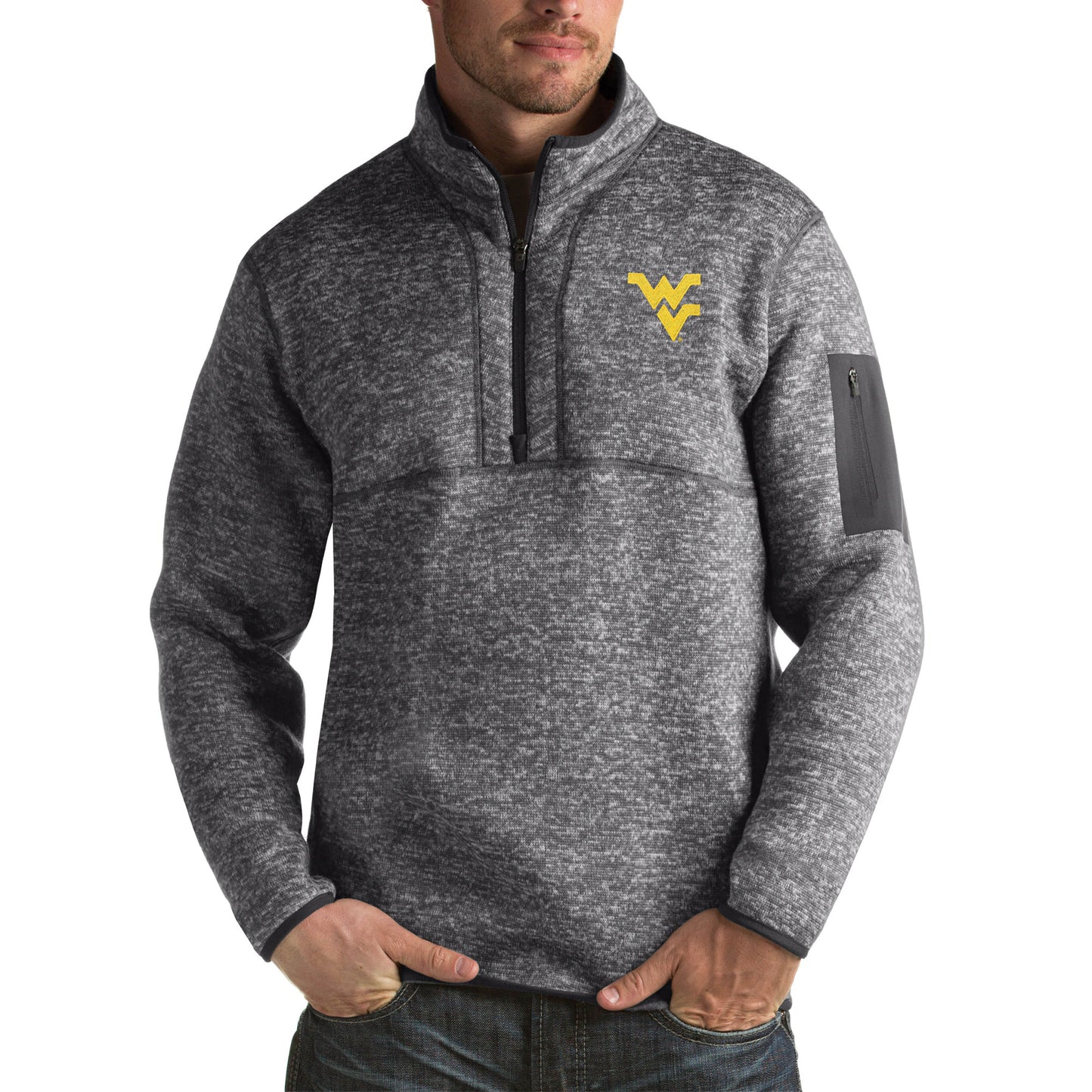 Men's Antigua Charcoal West Virginia Mountaineers Fortune Big & Tall Quarter-Zip Pullover Jacket