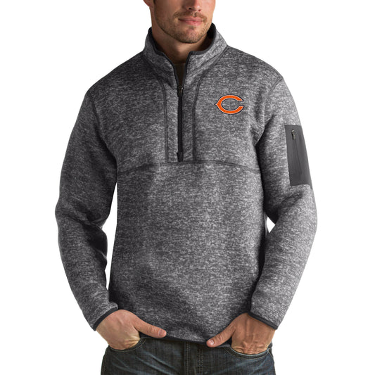 Men's Antigua Charcoal Chicago Bears Fortune Big & Tall Quarter-Zip Pullover Jacket