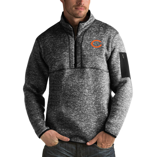 Men's Antigua Heather Black Chicago Bears Fortune Big & Tall Quarter-Zip Pullover Jacket