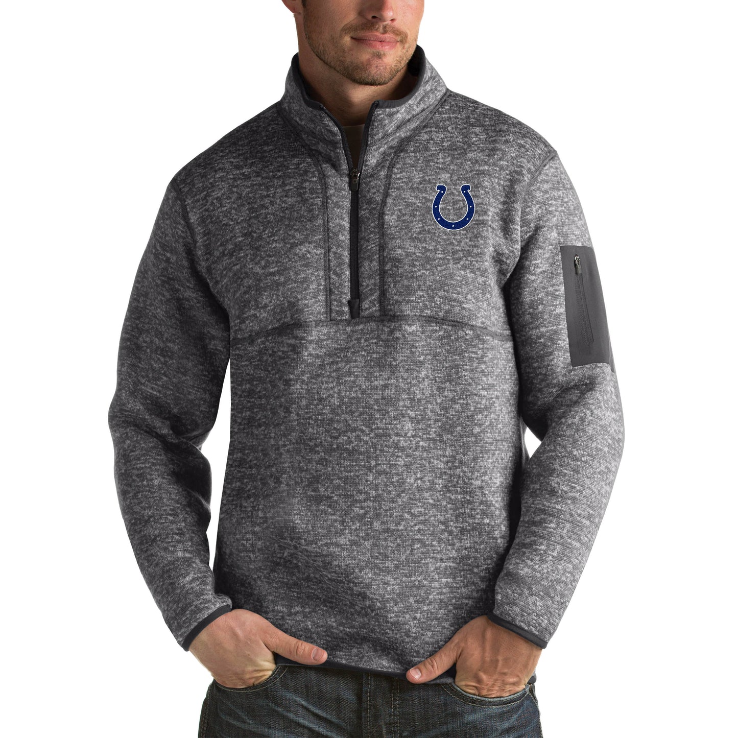 Men's Antigua Charcoal Indianapolis Colts Fortune Big & Tall Quarter-Zip Pullover Jacket