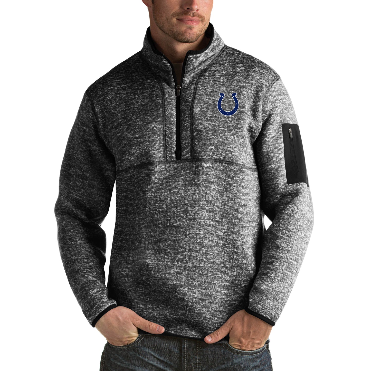 Men's Antigua Heather Black Indianapolis Colts Fortune Big & Tall Quarter-Zip Pullover Jacket