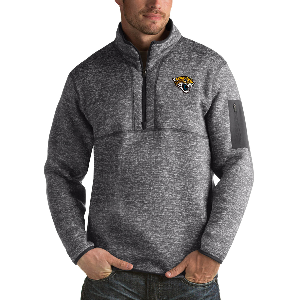 Men's Antigua Charcoal Jacksonville Jaguars Fortune Big & Tall Quarter-Zip Pullover Jacket