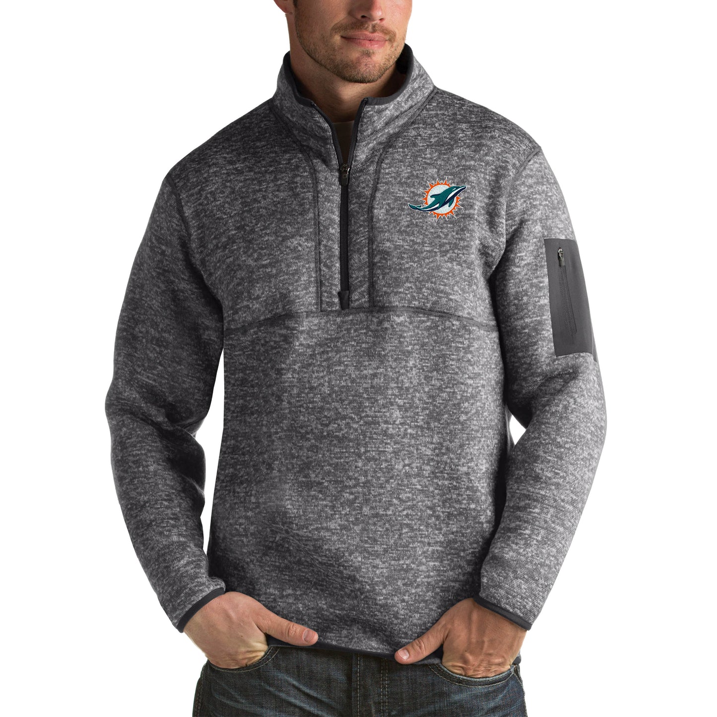 Men's Antigua Charcoal Miami Dolphins Fortune Big & Tall Quarter-Zip Pullover Jacket