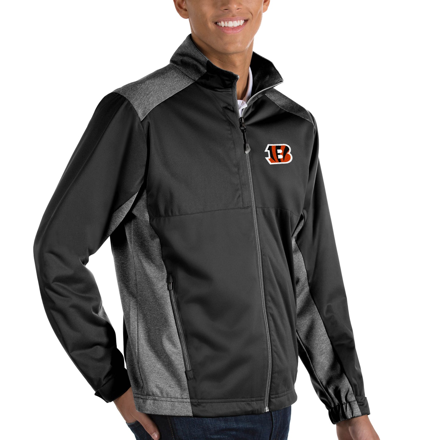 Men's Antigua Heather Black Cincinnati Bengals Revolve Big & Tall Full-Zip Jacket