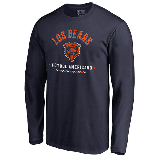 Men's NFL Pro Line Navy Chicago Bears Futbol Americano Long Sleeve T-Shirt