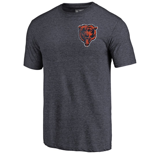 Men's NFL Pro Line Heathered Navy Chicago Bears Primary Logo Left Chest Distressed Tri-Blend T-Shirt