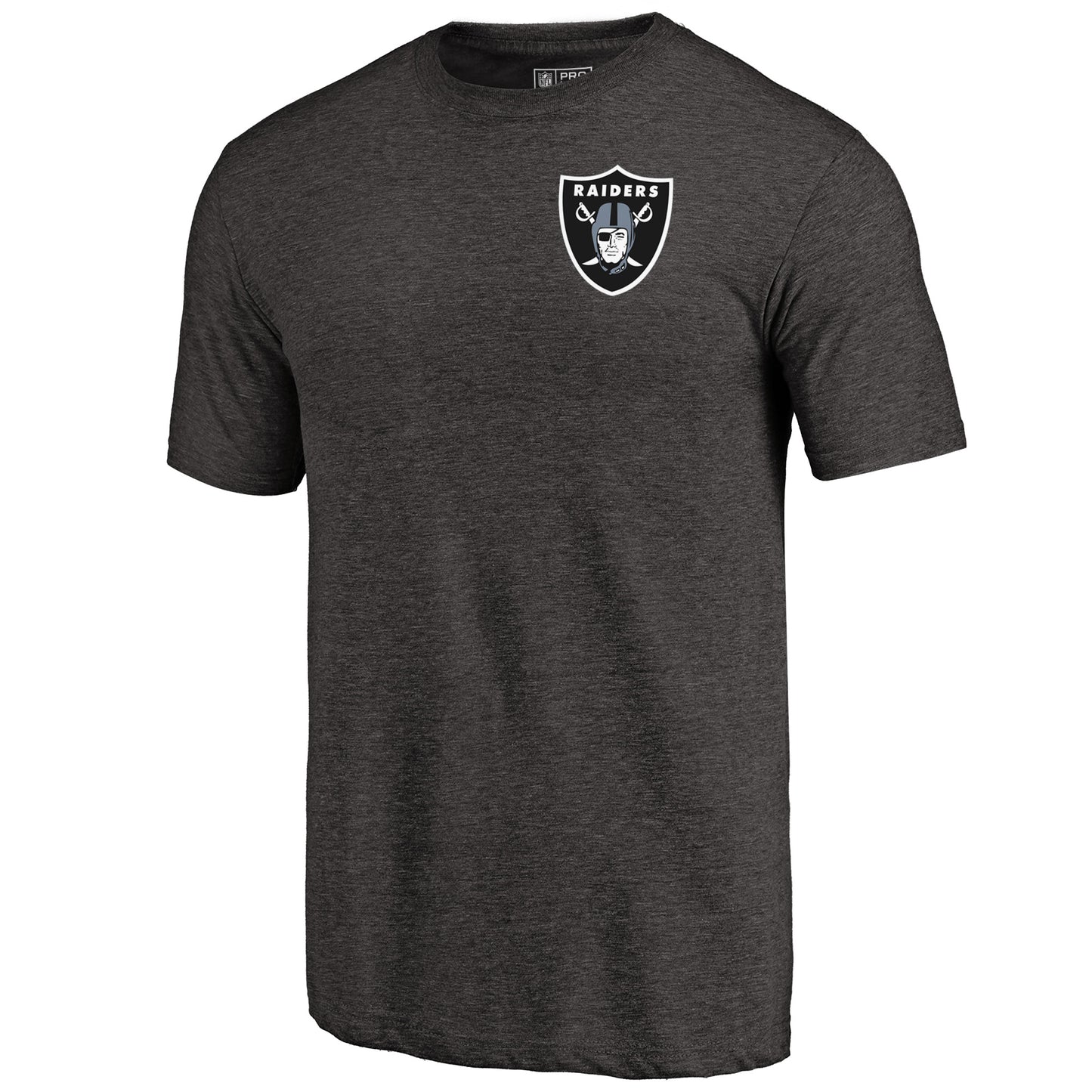 Men's NFL Pro Line Heathered Black Las Vegas Raiders Primary Logo Left Chest Distressed Tri-Blend T-Shirt