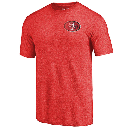 Men's NFL Pro Line Heathered Scarlet San Francisco 49ers Primary Logo Left Chest Distressed Tri-Blend T-Shirt