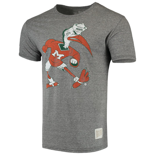 Men's Original Retro Brand Heathered Gray Miami Hurricanes Team Vintage Tri-Blend T-Shirt