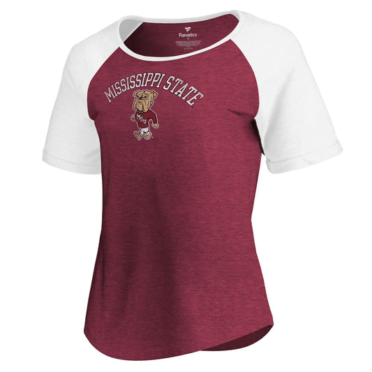 Women's Fanatics Maroon Mississippi State Bulldogs Vault Arch Over Logo Tri-Blend Raglan T-Shirt