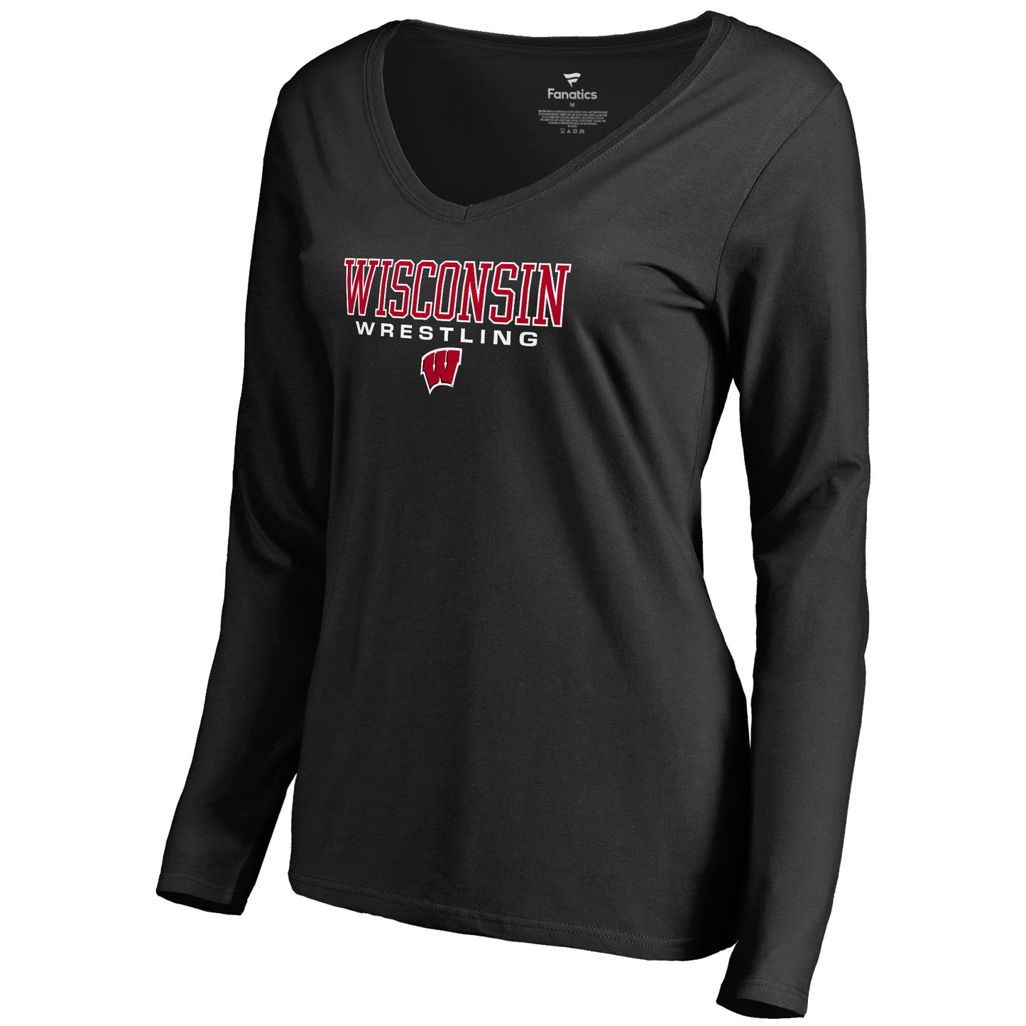 Women's Black Wisconsin Badgers True Sport Wrestling V-Neck Long Sleeve T-Shirt