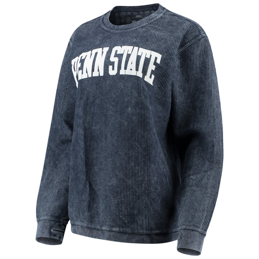 Women's Pressbox Navy Penn State Nittany Lions Comfy Cord Vintage Wash Basic Arch Pullover Sweatshirt