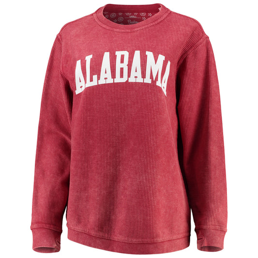 Women's Pressbox Crimson Alabama Crimson Tide Comfy Cord Vintage Wash Basic Arch Pullover Sweatshirt