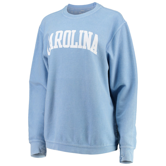 Women's Pressbox Carolina Blue North Carolina Tar Heels Comfy Cord Vintage Wash Basic Arch Pullover Sweatshirt