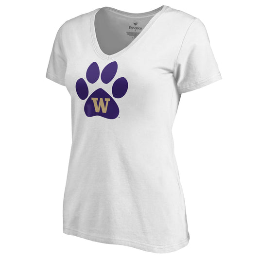 Women's White Washington Huskies Random Logo One V-Neck T-Shirt