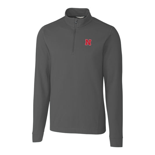 Men's Cutter & Buck Gray Nebraska Huskers Big & Tall Advantage Quarter-Zip Mock Neck Sweater